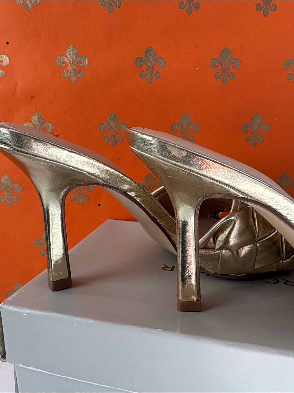 Marc Fisher Metallic Gold Braided Square-Toe Heeled Slides - Picture 3 of 6